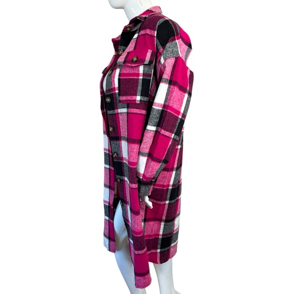 Miss Sparkling boutique shacket flannel long jacket fuchsia pink Barbie chic L - Picture 9 of 14